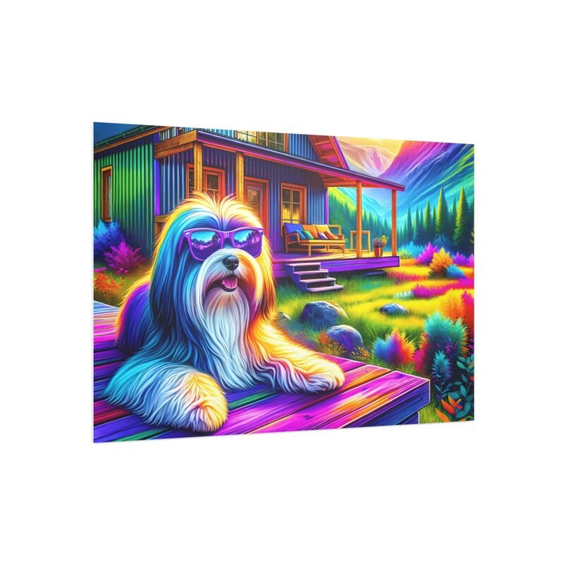 Havanese Off-Grid Cabin – Vibrant Mountain Scene with Purple Glasses 30″ x 20″ Foam Board Print - Image 2