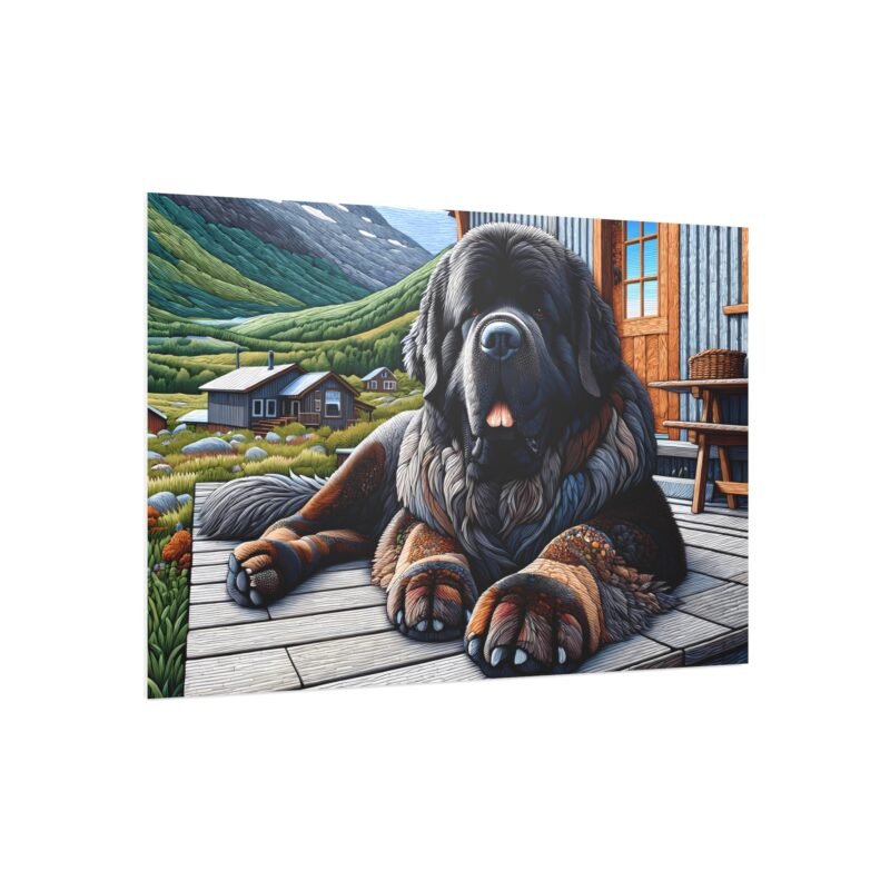 Newfoundland Relaxing on Cabin Porch – Paper Mosaic 30″ x 20″ Foam Board Print - Image 2