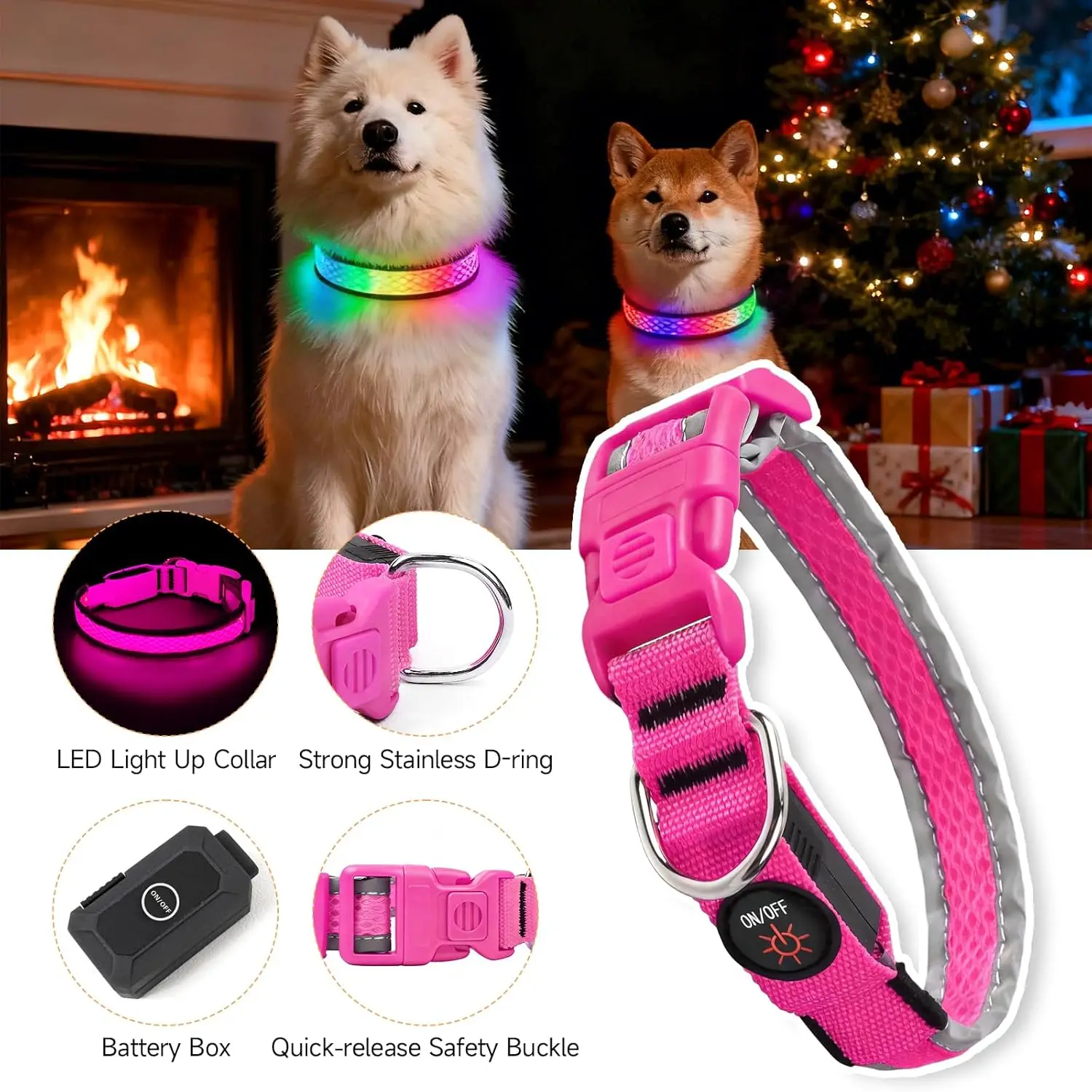 LED Dog Collar USB Rechargeable Light Up Pet Collar Glowing Nylon Adjustable Soft Night Safety Collar for Small Medium Dogs - Image 4