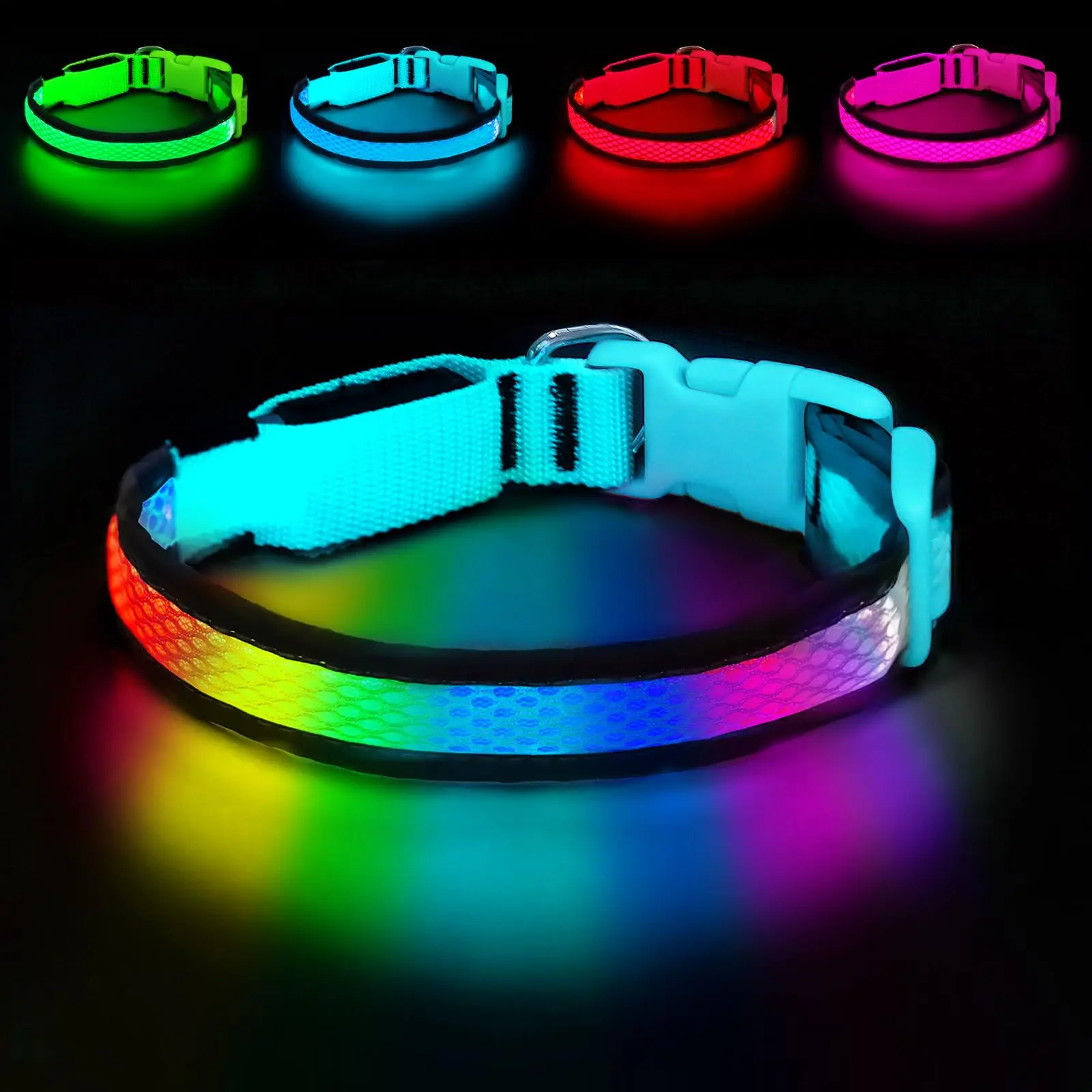 LED Dog Collar USB Rechargeable Light Up Pet Collar Glowing Nylon Adjustable Soft Night Safety Collar for Small Medium Dogs - Image 7