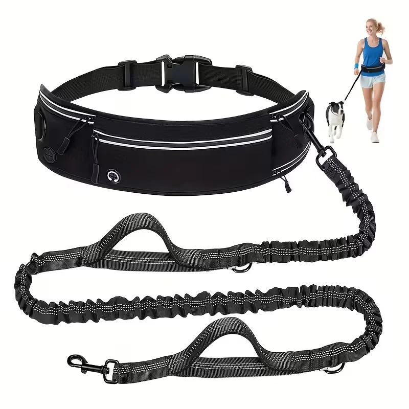 Hands-Free Dog Leash with Running Waist Bag, Retractable Bungee Rope. Reflective & Adjustable, Ideal for Jogging, Walking.