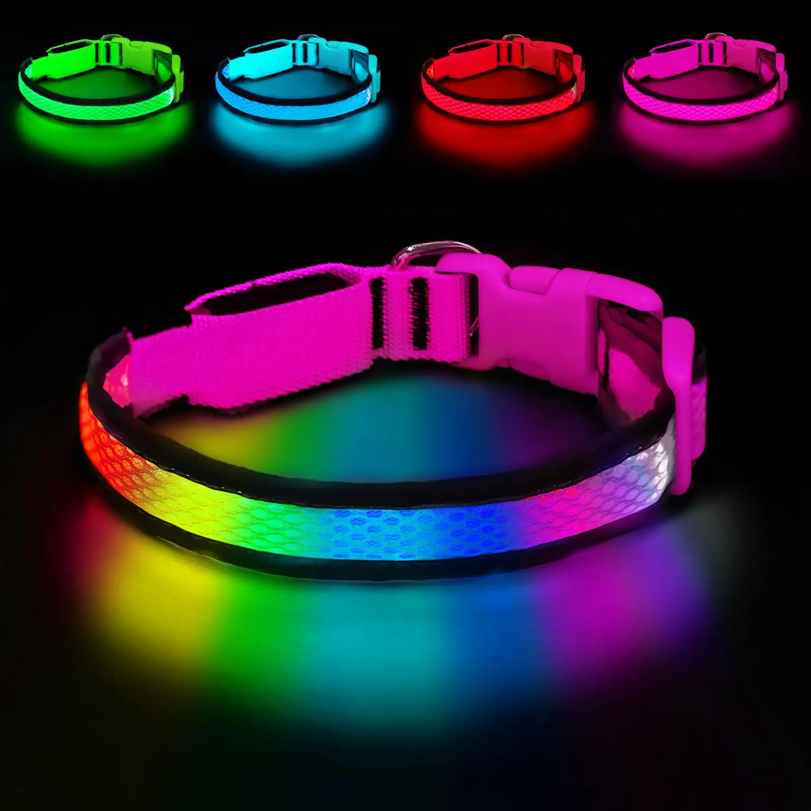 LED Dog Collar USB Rechargeable Light Up Pet Collar Glowing Nylon Adjustable Soft Night Safety Collar for Small Medium Dogs - Image 10