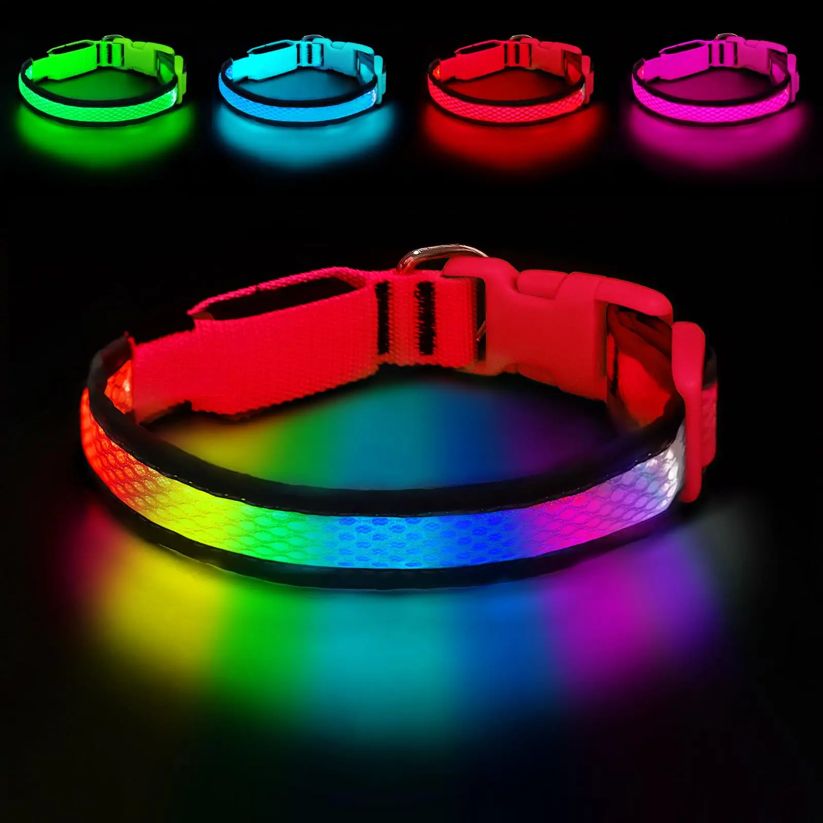 LED Dog Collar USB Rechargeable Light Up Pet Collar Glowing Nylon Adjustable Soft Night Safety Collar for Small Medium Dogs - Image 9