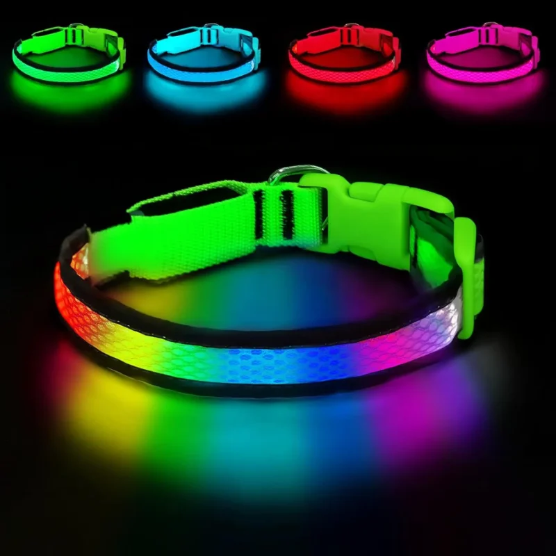 LED Dog Collar USB Rechargeable Light Up Pet Collar Glowing Nylon Adjustable Soft Night Safety Collar for Small Medium Dogs
