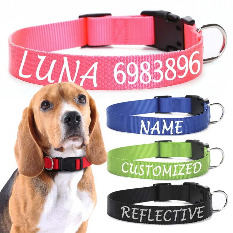 Personalized Dog Collar Custom Pet Customized ID Collar Name and Phone Number Nylon Necklace Small Medium Large Accessories