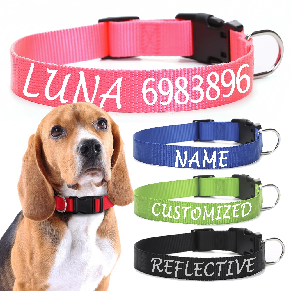 Personalized Dog Collar Custom Pet Customized ID Collar Name and Phone Number Nylon Necklace Small Medium Large Accessories
